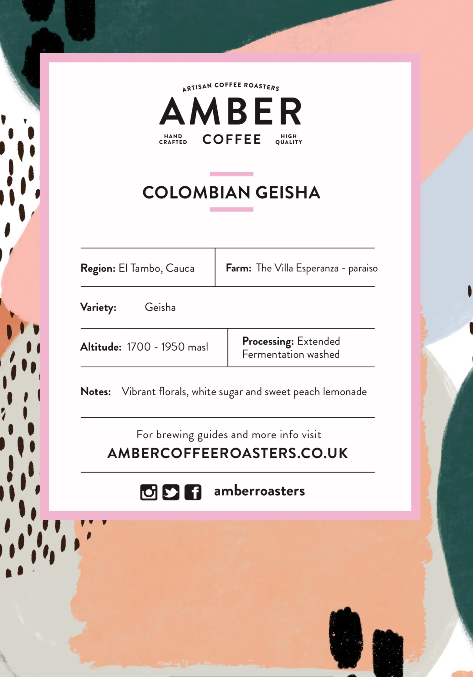 Amber Coffee Roasters Colombian Diego Samuel Bermudez Geisha