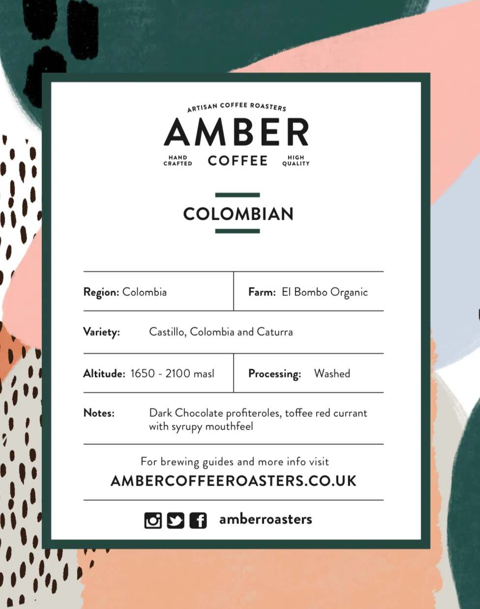 Amber Coffee Roasters Colombian El Bombo Organic